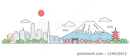 Japanese city and Mt. Fuji landscape vector 124610812