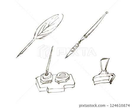 Hand-drawn illustrations of antique stationery Hand-drawn illustrations of antique stationery 124610874