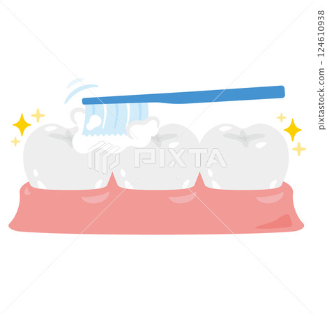 Illustration of teeth being brushed with a toothbrush 124610938