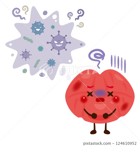 Character illustration of virus infected lips Character illustration of virus infected lips 124610952