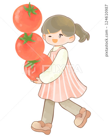 Vegetables and Children: A girl holding a large cherry tomato 124610987
