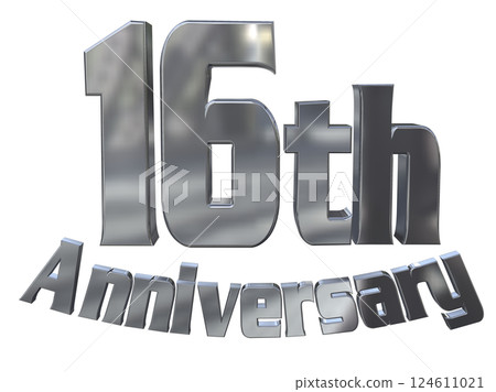 3DCG 字母“16 週年/16 週年紀念標誌閃光”銀色，銀色 124611021
