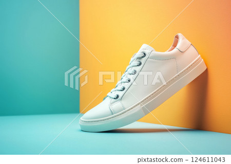 White sneaker on colorful background 124611043