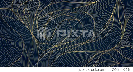 Vector abstract organic gold line shape, elegant wave art, luxury art deco flow texture, japanese illustration, leaves, floral ornament. Sea, ocean pattern. Vector abstract organic gold line shape, elegant wave art, luxury art deco flow texture, japanese illustration, leaves, floral ornament. Sea, ocean pattern. 124611046