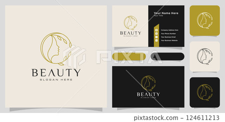 Beauty woman hairstyle logo design with business card for nature people salon elements Beauty woman hairstyle logo design with business card for nature people salon elements 124611213