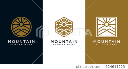set of mountain with sun light logo design set of mountain with sun light logo design 124611223