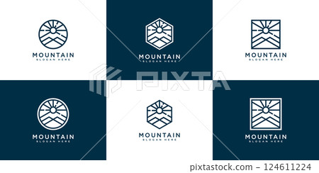set of mountain with sun light logo design set of mountain with sun light logo design 124611224