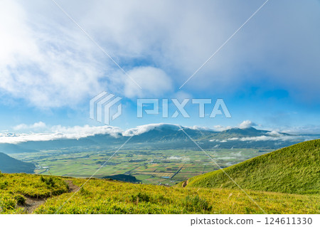 Aso City, Kumamoto Prefecture: Aso caldera seen from Daikanbo in autumn 124611330