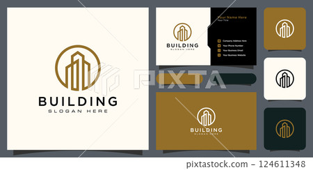 Building logo with line art style. city building abstract for logo design inspiration and business card design 124611348