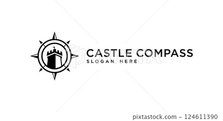 castle and compass concept adventure or journey logo design inspiration 124611390