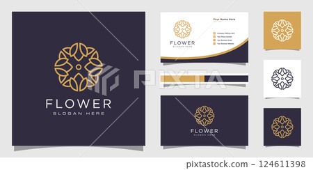 Flower mono line luxury logo with business card design 124611398