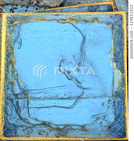 Close up of Heavily Rusted Blue Steel Metal Plate with Orange corrosion Close Up Background Close up of Heavily Rusted Blue Steel Metal Plate with Orange corrosion Close Up Background 124611812