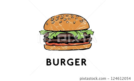 漢堡包插圖、商店、漢堡包、木板上漢堡包的向量插圖 漢堡包插圖、商店、漢堡包、木板上漢堡包的向量插圖 124612054