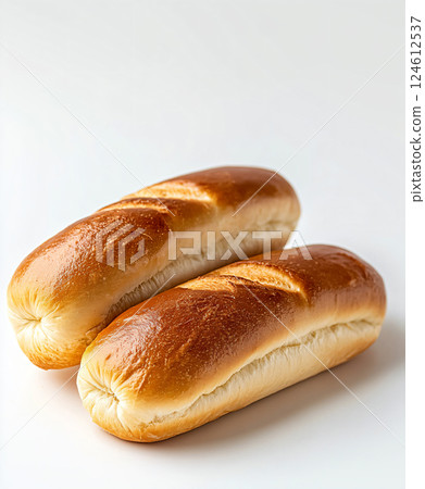 Wheat bread. baked hot dog buns on white background. AI Generated. Wheat bread. baked hot dog buns on white background. AI Generated. 124612537
