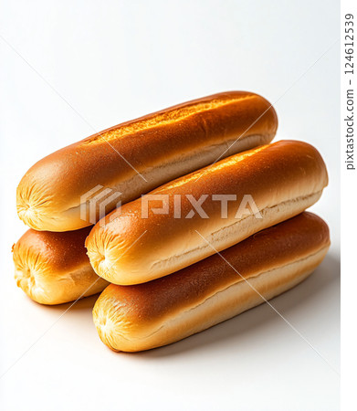 Wheat bread. baked hot dog buns on white background. AI Generated. Wheat bread. baked hot dog buns on white background. AI Generated. 124612539