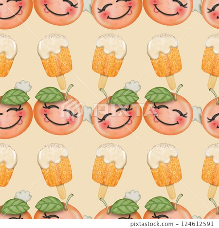 Collection kawaii of seamless patterns of Cartoon fruit and ice cream Set for summer. Collection kawaii of seamless patterns of Cartoon fruit and ice cream Set for summer. 124612591