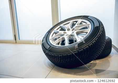 Tire for changing in workshop for vehicle maintenance 124612692