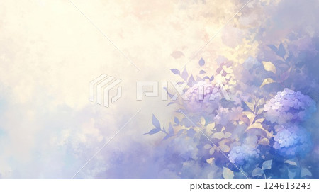 A refreshing natural landscape watercolor illustration of early summer blue sky and hydrangeas A refreshing natural landscape watercolor illustration of early summer blue sky and hydrangeas 124613243