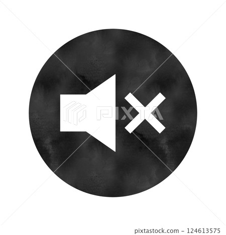 Volume off icon White speaker and cross mark Black watercolor style round background Volume off icon White speaker and cross mark Black watercolor style round background 124613575