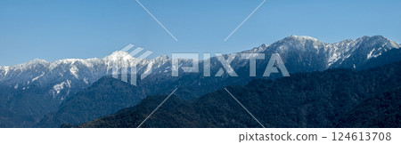 Aerial view of Hehuan Mountain and Qilai Mountain in winter,Taiwan. 124613708