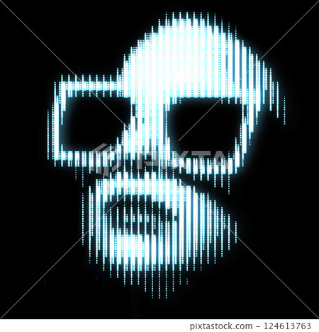 Woman portrait illustration in halftone black and white television screen pixels pattern Woman portrait illustration in halftone black and white television screen pixels pattern 124613763