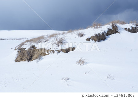 Snow scene of Tottori Sand Dunes in winter Tottori Prefecture Tottori Sand Dunes Snow scene of Tottori Sand Dunes in winter Tottori Prefecture Tottori Sand Dunes 124613802