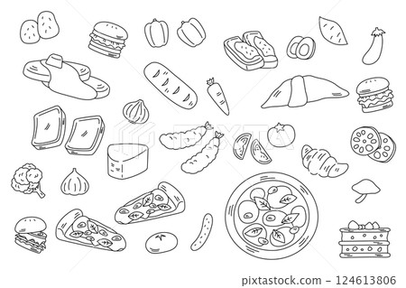 Cooking Western food Bread Vegetables Set 124613806