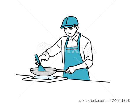 Cafe/restaurant: Male waiter in an apron preparing food 124613898