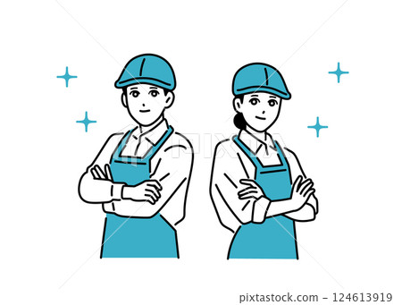 咖啡館/餐廳工作人員穿著圍裙站立 124613919