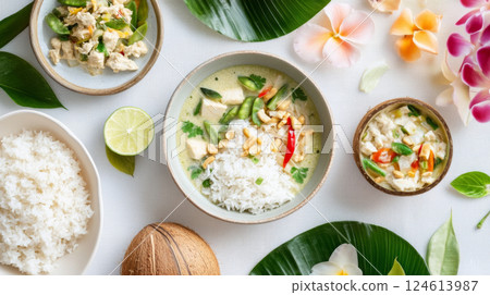 Delicious Thai Green Curry and Rice with Fresh Ingredients Delicious Thai Green Curry and Rice with Fresh Ingredients 124613987