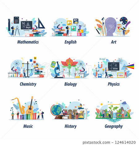 Education and school class set with miniature people. 124614020