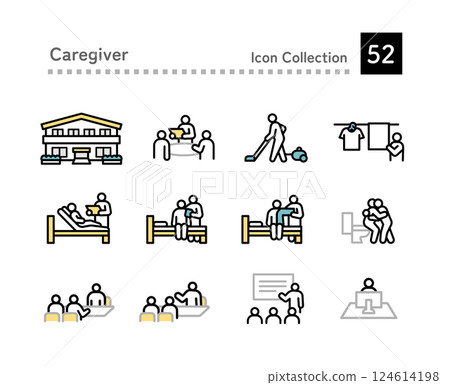 Caregiver job icon set Caregiver job icon set 124614198