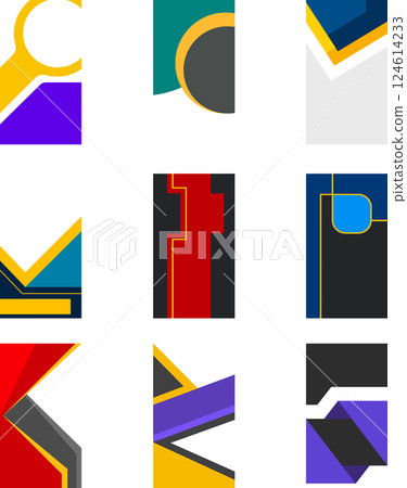 Modern Geometric Flyer Templates Set with Bold Color Blocks and Abstract Elements Modern Geometric Flyer Templates Set with Bold Color Blocks and Abstract Elements 124614233