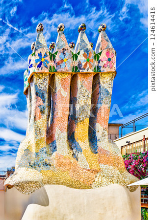 Outdoor on roof Gaudi's creation- House Casa Batllo. 124614418