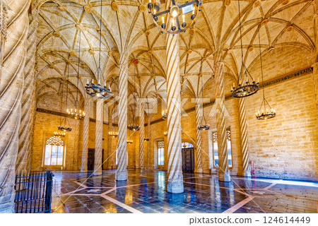 Valencia. Silk Exchange Valencian Gothic-style building . Valencia. Silk Exchange Valencian Gothic-style building . 124614449