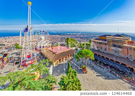 Area Mount Tibidabo, where the Sagrat Cor church is located. Barcelona. 124614468