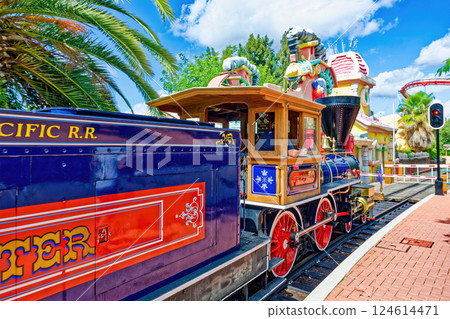 Ride train in an amusement park. Ride train in an amusement park. 124614471