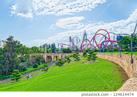 Beautiful landscape of humid tropical jungle amusement park. 124614474