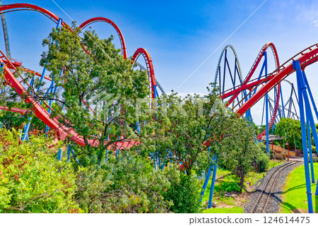 Roller Coaster in funny amusement park. Roller Coaster in funny amusement park. 124614475