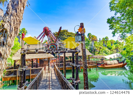 Beautiful landscape of humid tropical jungle amusement park. 124614476