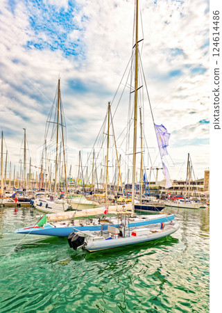 Barcelona. Seaport and Yacht parking at the pier. Barcelona. Seaport and Yacht parking at the pier. 124614486