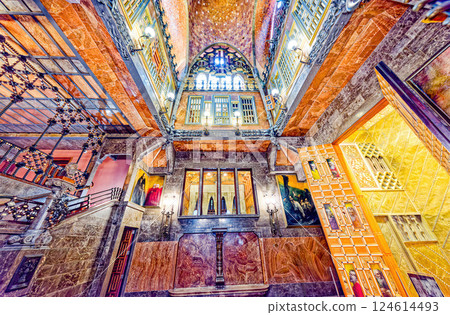 Barcelona. Inside Palace of Guell (Palau Guell) Gothic Quarter. 124614493