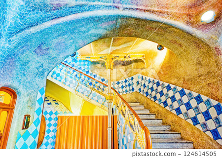 Interior and inner chambers Gaudi's creation- House Casa Batllo. 124614505