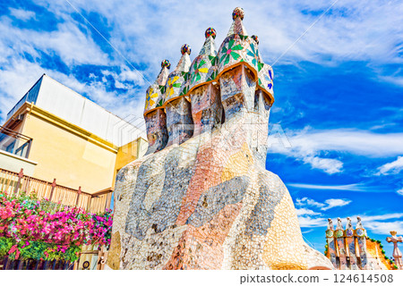 Outdoor on roof Gaudi's creation- House Casa Batllo. 124614508