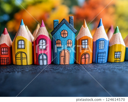 Colored pencil house 124614570