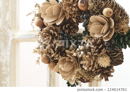 Christmas wreath decorated on a window sill Christmas image Christmas wreath decorated on a window sill Christmas image 124614761