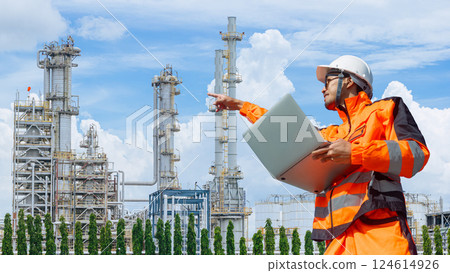 Asian Japan Petroleum industry engineer worker working at Refinery plant oil and gas service team. 124614926