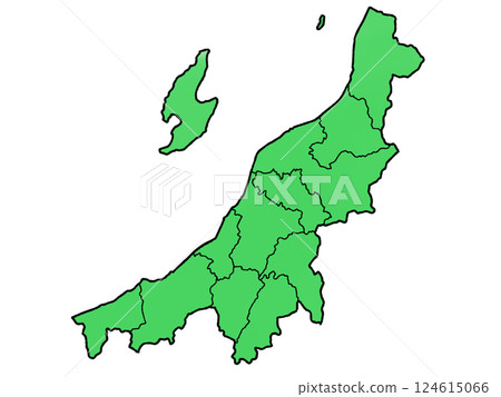 A slightly loose map of Niigata Prefecture divided into regions 124615066