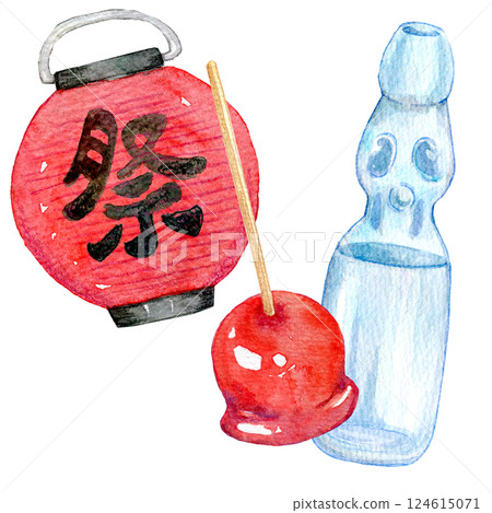 水彩插畫：夏日祭典的小吃攤 124615071