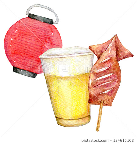 Watercolor illustration: Food stalls at the summer festival Watercolor illustration: Food stalls at the summer festival 124615108